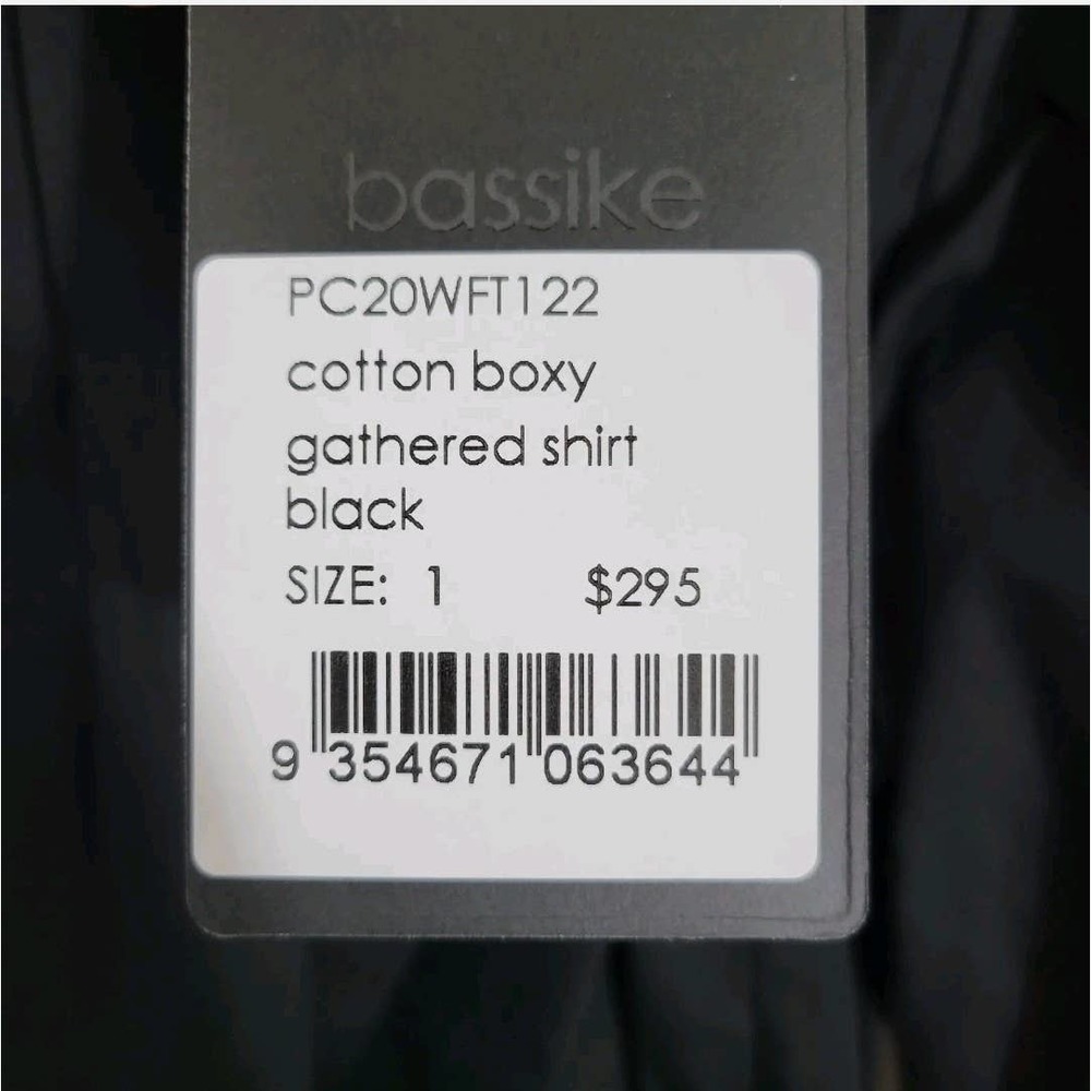 Bassike Black Cotton Gathered Shirt Boxy Size Small - Picture 5 of 8